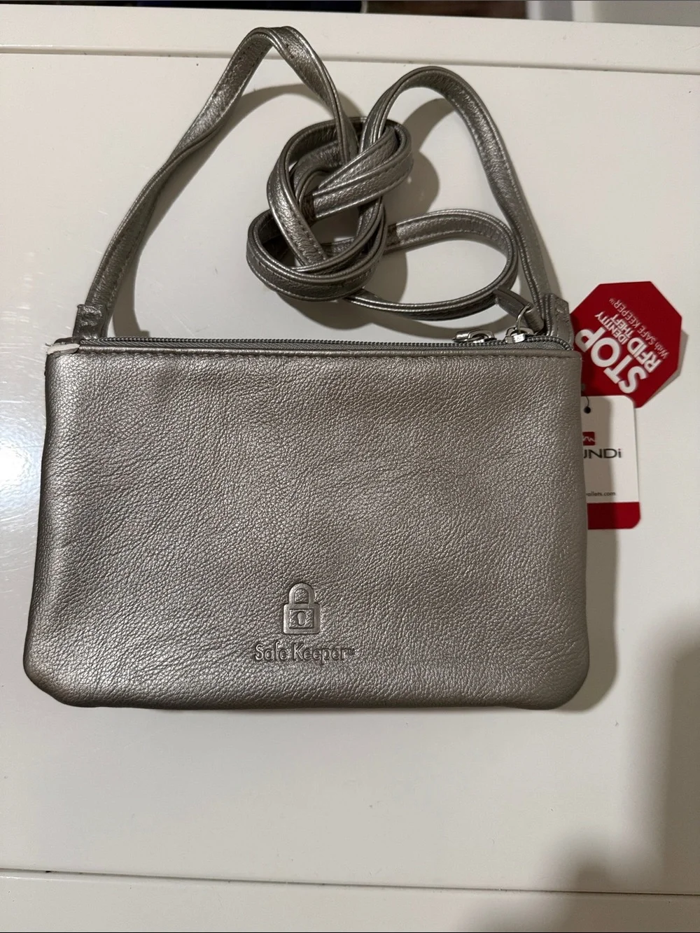 Mindi Women's Safekeeper Pewter Crossbody Purse NWT